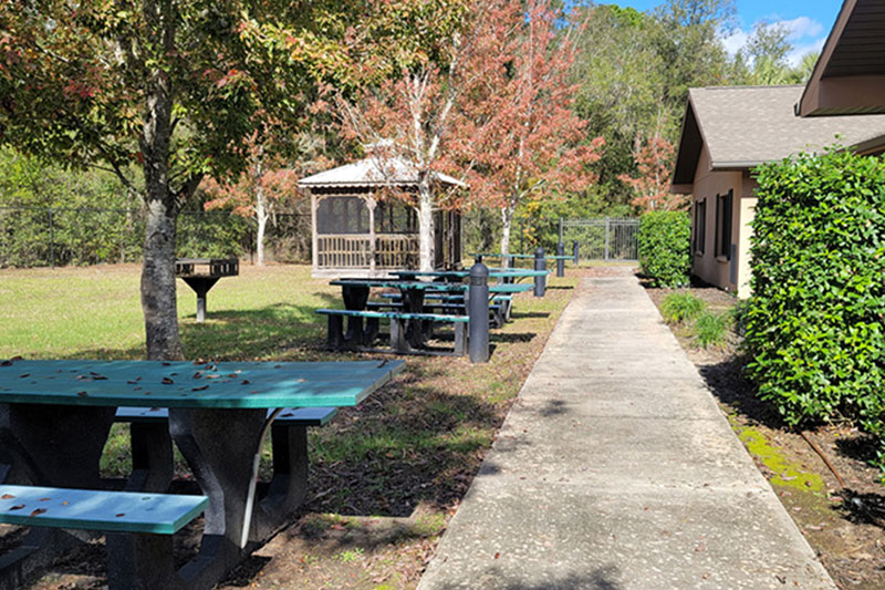 Picnic area with tables and a gazebo at Superior Residences of Lecanto