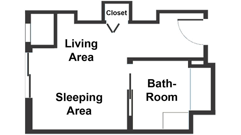 Floor plan for Garden, memory care, studio apartment